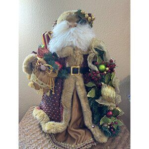 Vintage World Santa Claus Figurine  24" Tall  Faux Fur Red Jacket And Hat